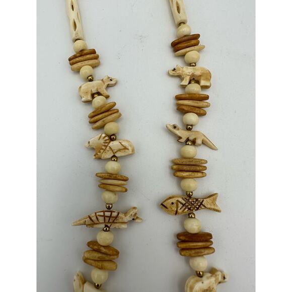 Vintage Navajo Carved Bone Necklace 13" Fish, Bird, Turtle, Bear, Lion - Picture 8 of 10